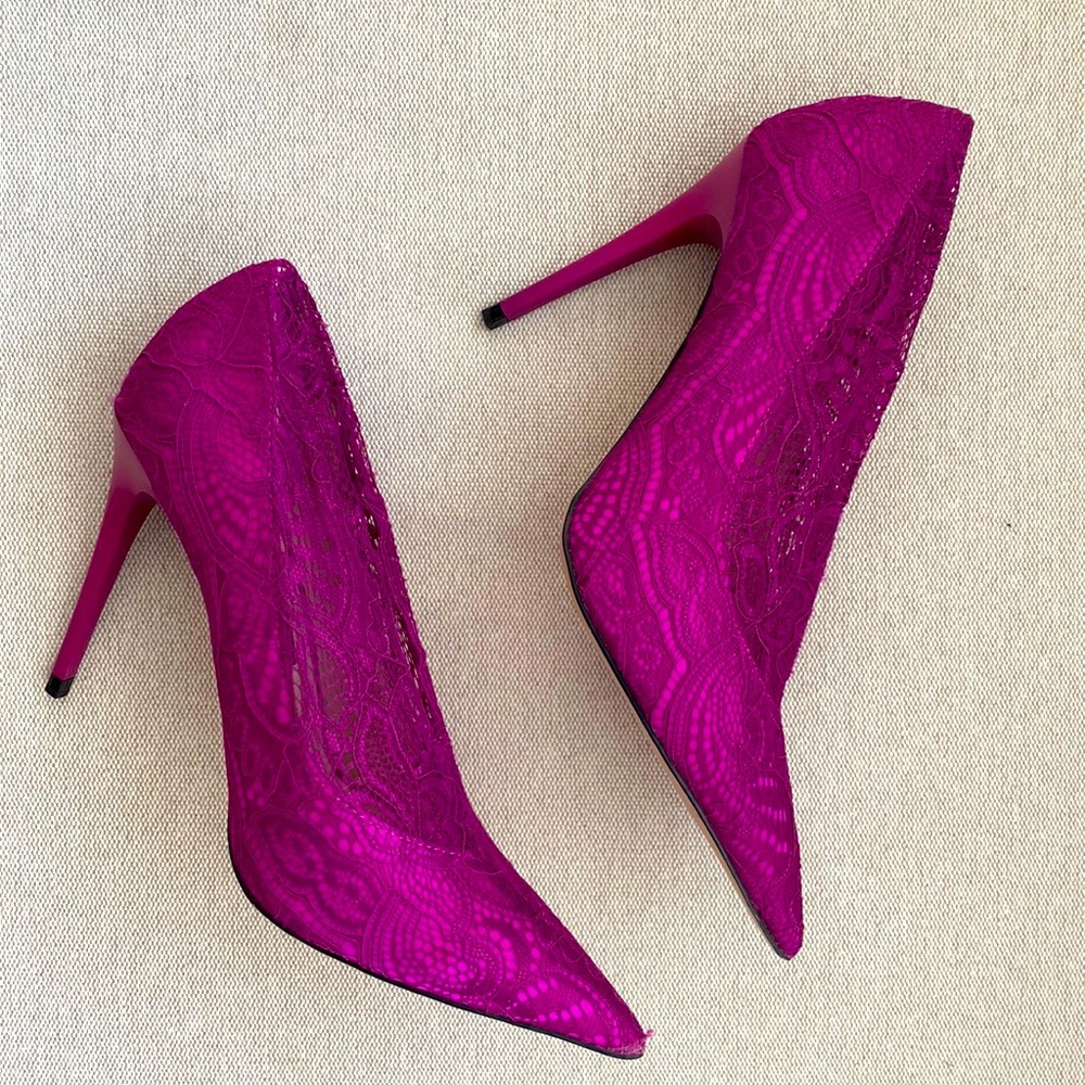 Zara lace fuchsia heels